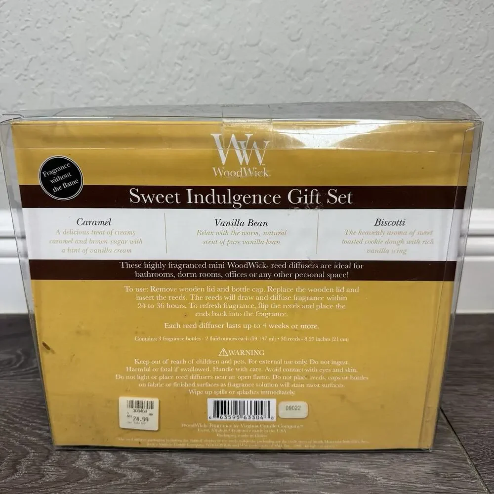 3x WoodWick Biscotti Caramel Vanilla Reed Diffuser Set 2 Oz Fragrance 12 Reeds